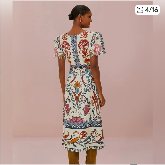 Farm Rio- Romantic Lightness Short Sleeve, embroidered Midi Dress size S - NWOT - Picture 2 of 9